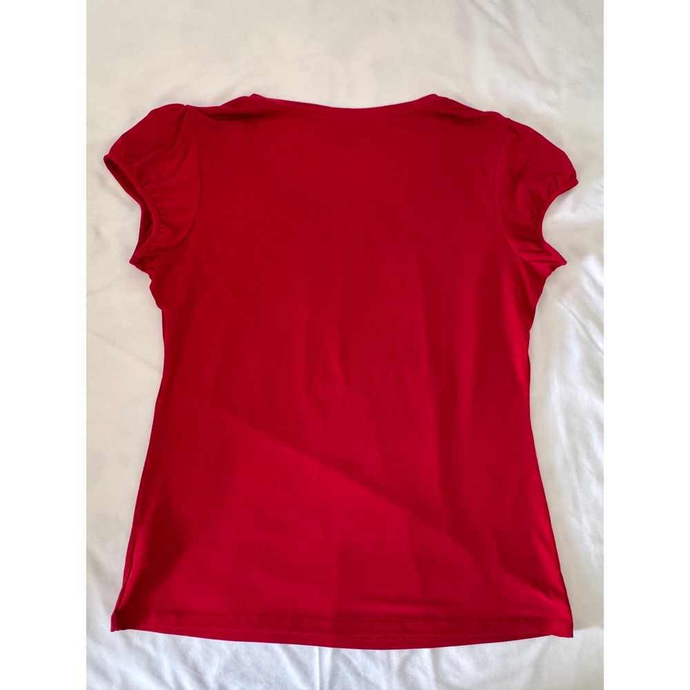 Y2K Vintage Size L Worthington Stretch Red Short Sleeve Pleated Coquette Chic - Picture 5 of 6